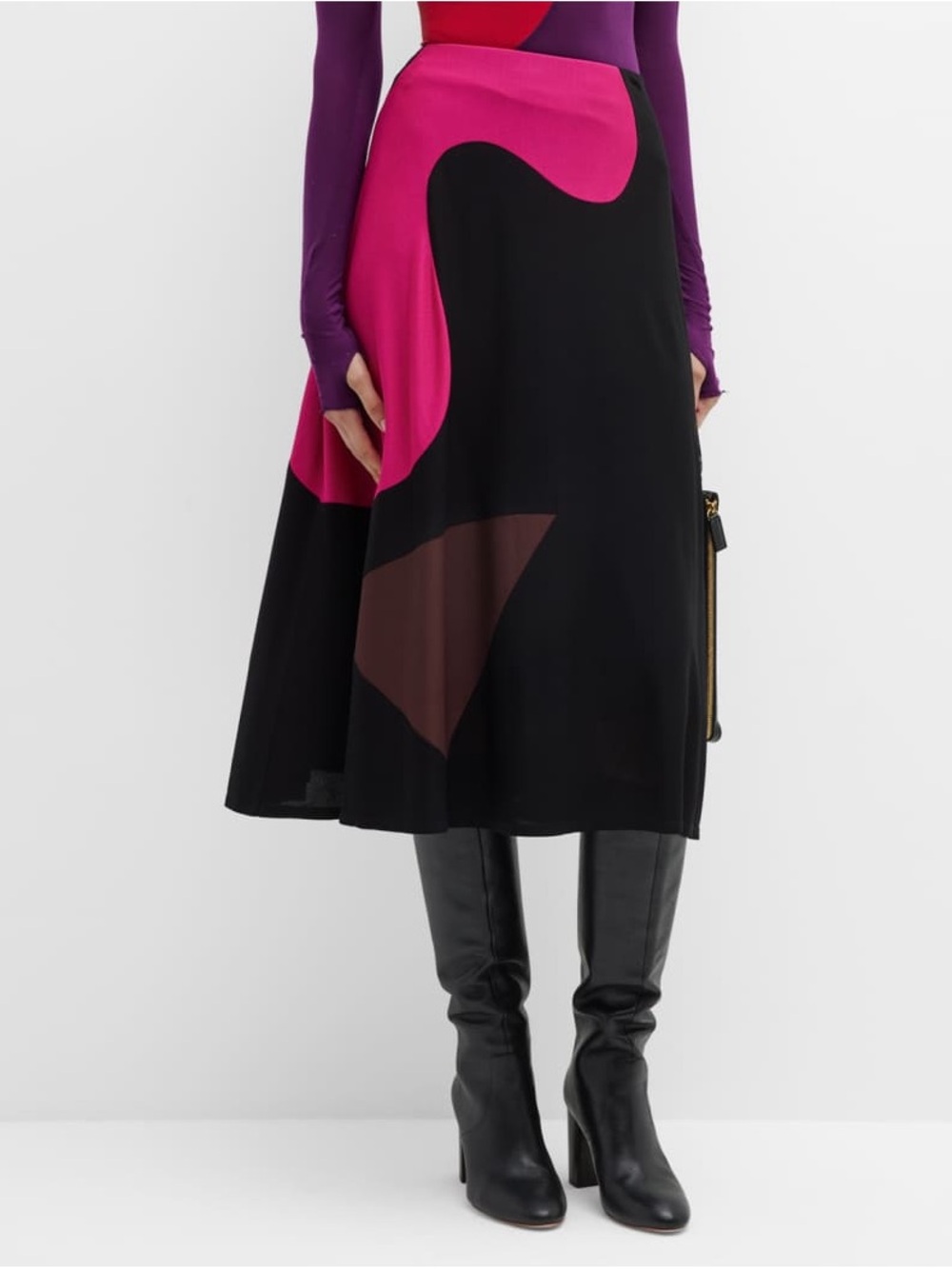 Tory Burch Black and Fuchsia Wave Midi Skirt size 6